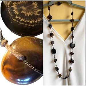 Beautiful necklace brown large amber beads on leather string